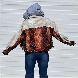 Light Plaid Patchwork Jacket with Hood